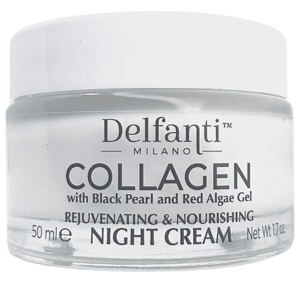 Delfanti-Milano • COLLAGEN REJUVENATING AND NOURISHING Night Cream • Face and Neck Moisturizer with BLACK PEARL and RED ALGAE GEL• Made in Italy