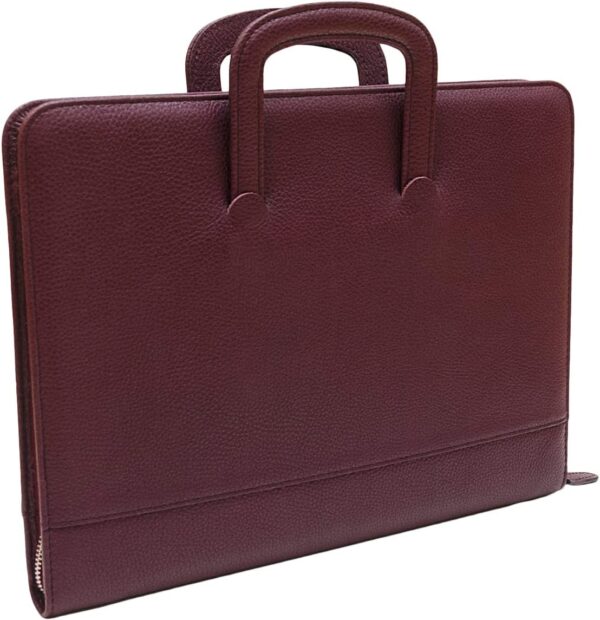 Professional Business Leather Padfolio Portfolio Briefcase Style With Handles - Made in Italy - Red