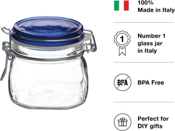 Bormioli Rocco Fido Square Jar with Blue Lid, 17-1/2-Ounce - Image 2