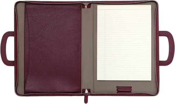 Professional Business Leather Padfolio Portfolio Briefcase Style With Handles - Made in Italy - Red - Image 3