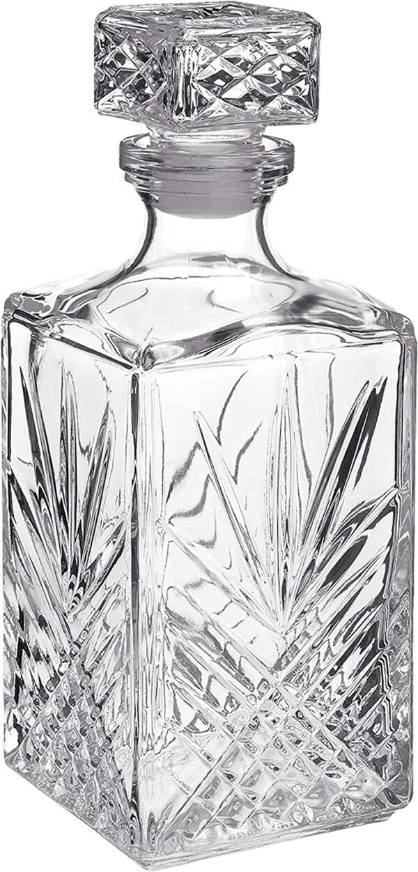 Bormioli Rocco Selecta Collection Whiskey Decanter – Sophisticated 33.75oz Diamond Decanter With Starburst Detailing – For Whiskey, Bourbon, Scotch & Liquor